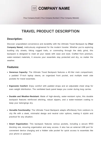 Free Travel Product Description Template to Edit Online