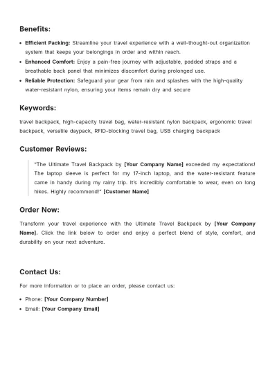 Free Travel Product Description Template to Edit Online