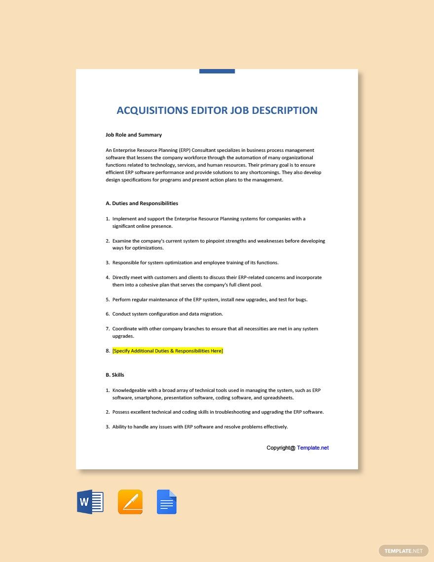 Free Acquisitions Editor Job Ad/Description Template
