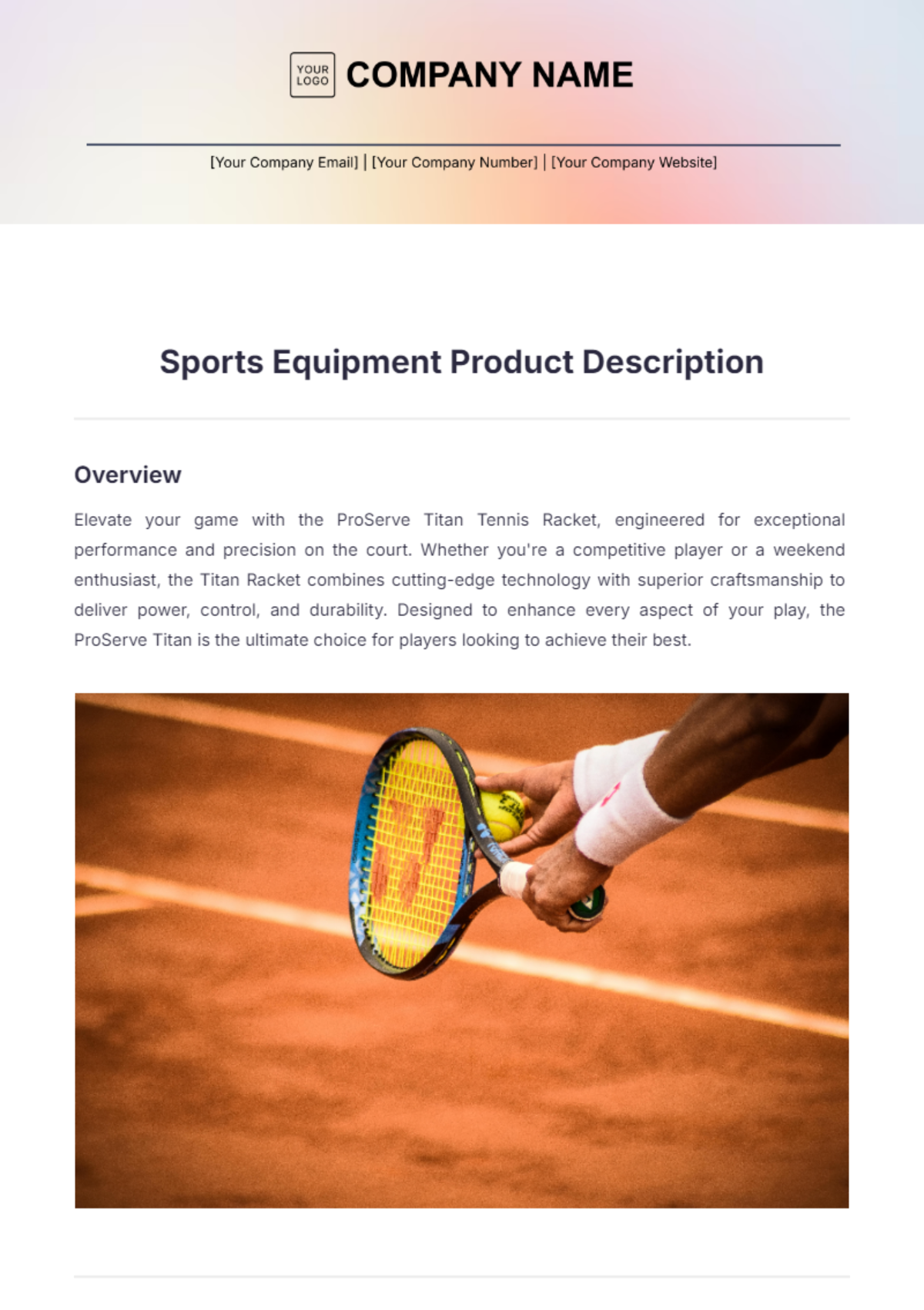 Sports Equipment Product Description Template - Edit Online & Download