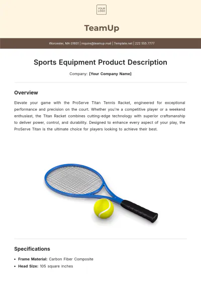 Free Sports Equipment Product Description Template to Edit Online