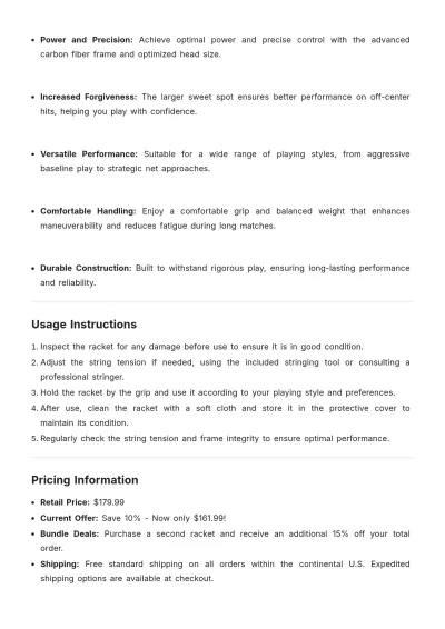 Free Sports Equipment Product Description Template to Edit Online