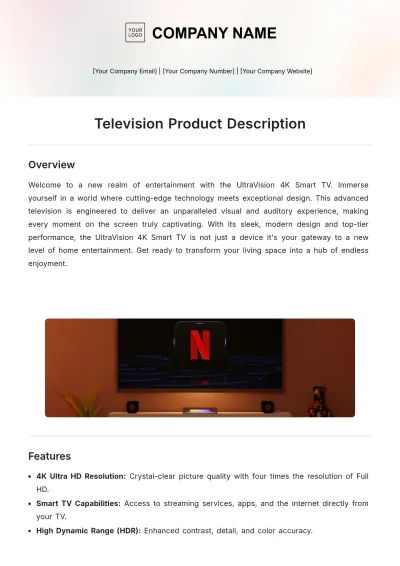 Free Television Product Description Template to Edit Online