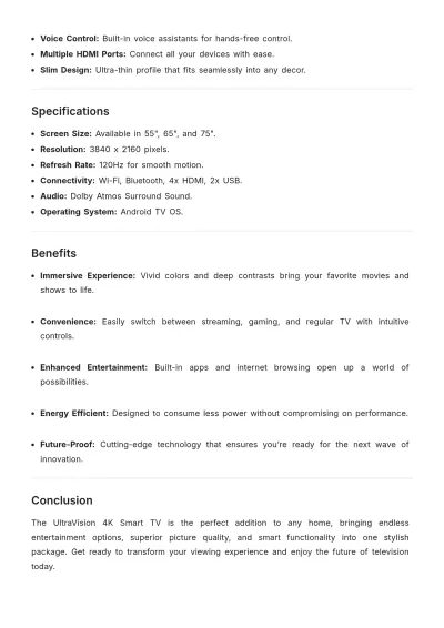 Free Television Product Description Template to Edit Online