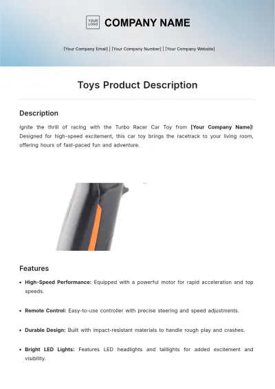 Free Toys Product Description Template to Edit Online