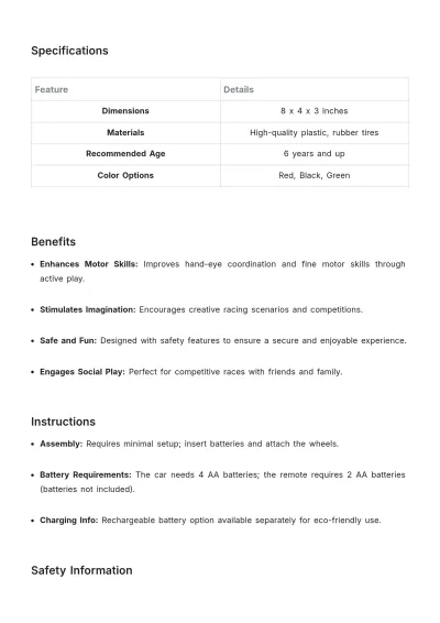 Free Toys Product Description Template to Edit Online