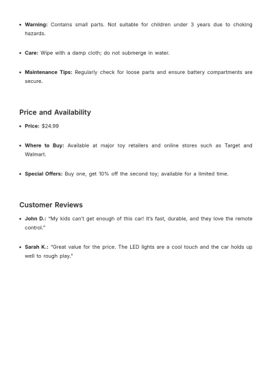 Free Toys Product Description Template to Edit Online