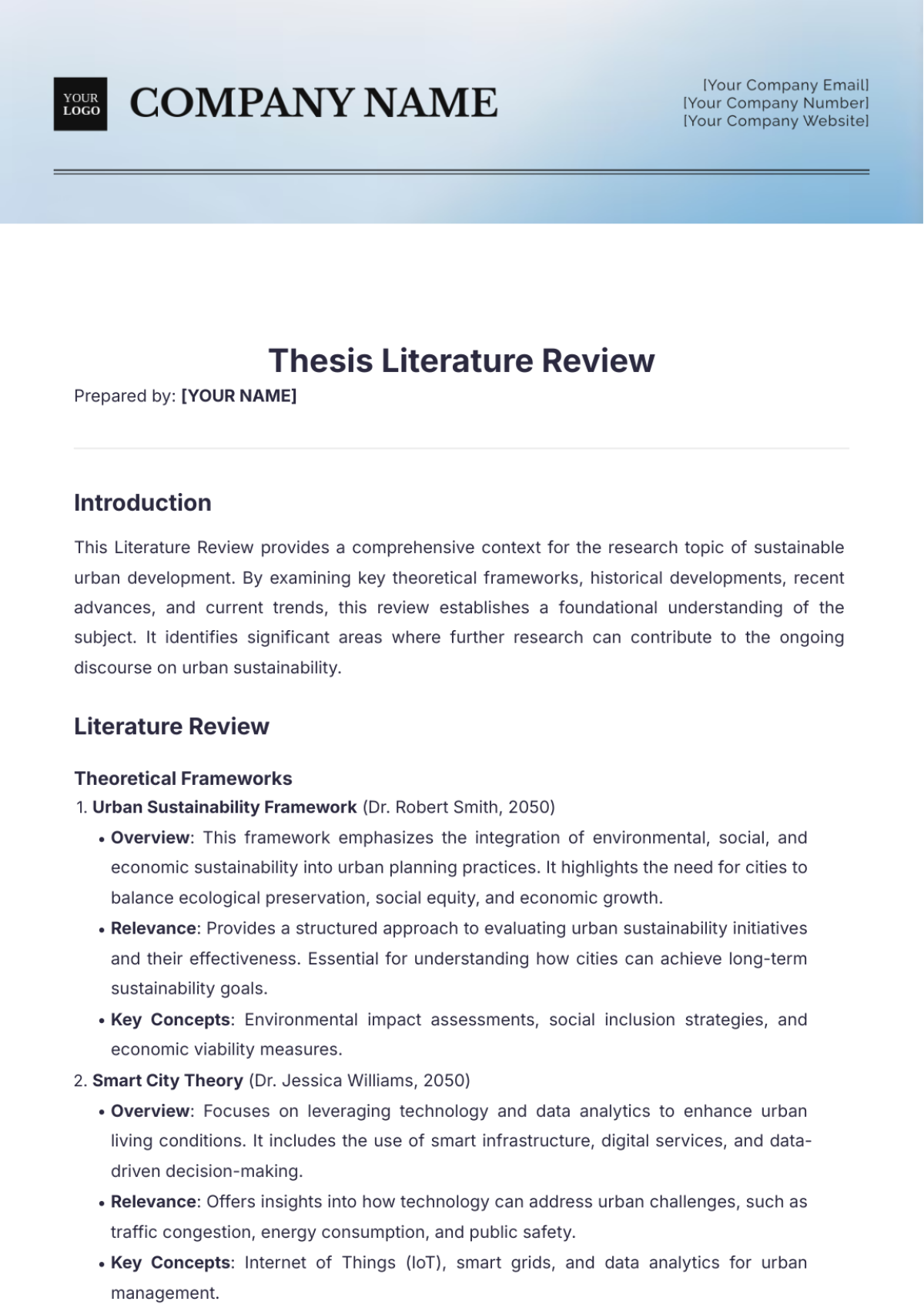 Thesis Literature Review Template - Edit Online & Download