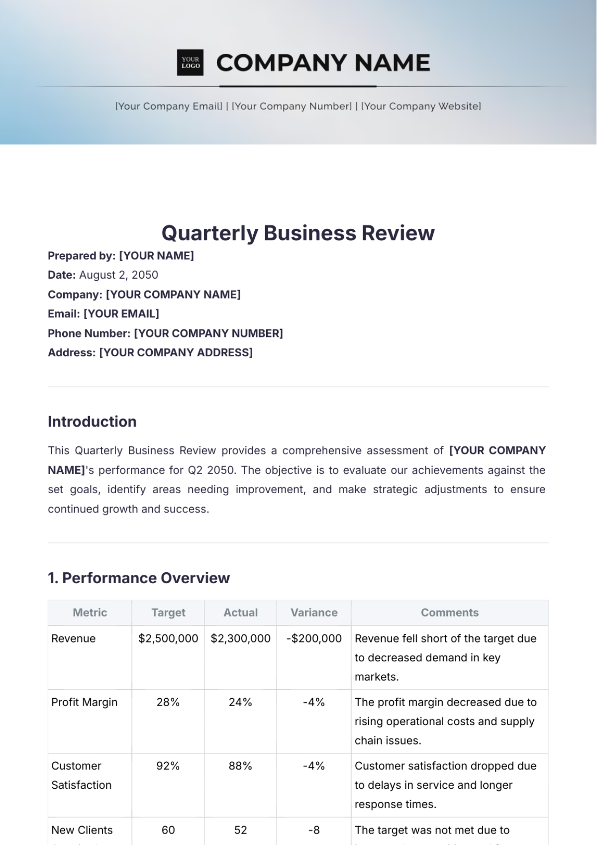 Quarterly Business Review Template