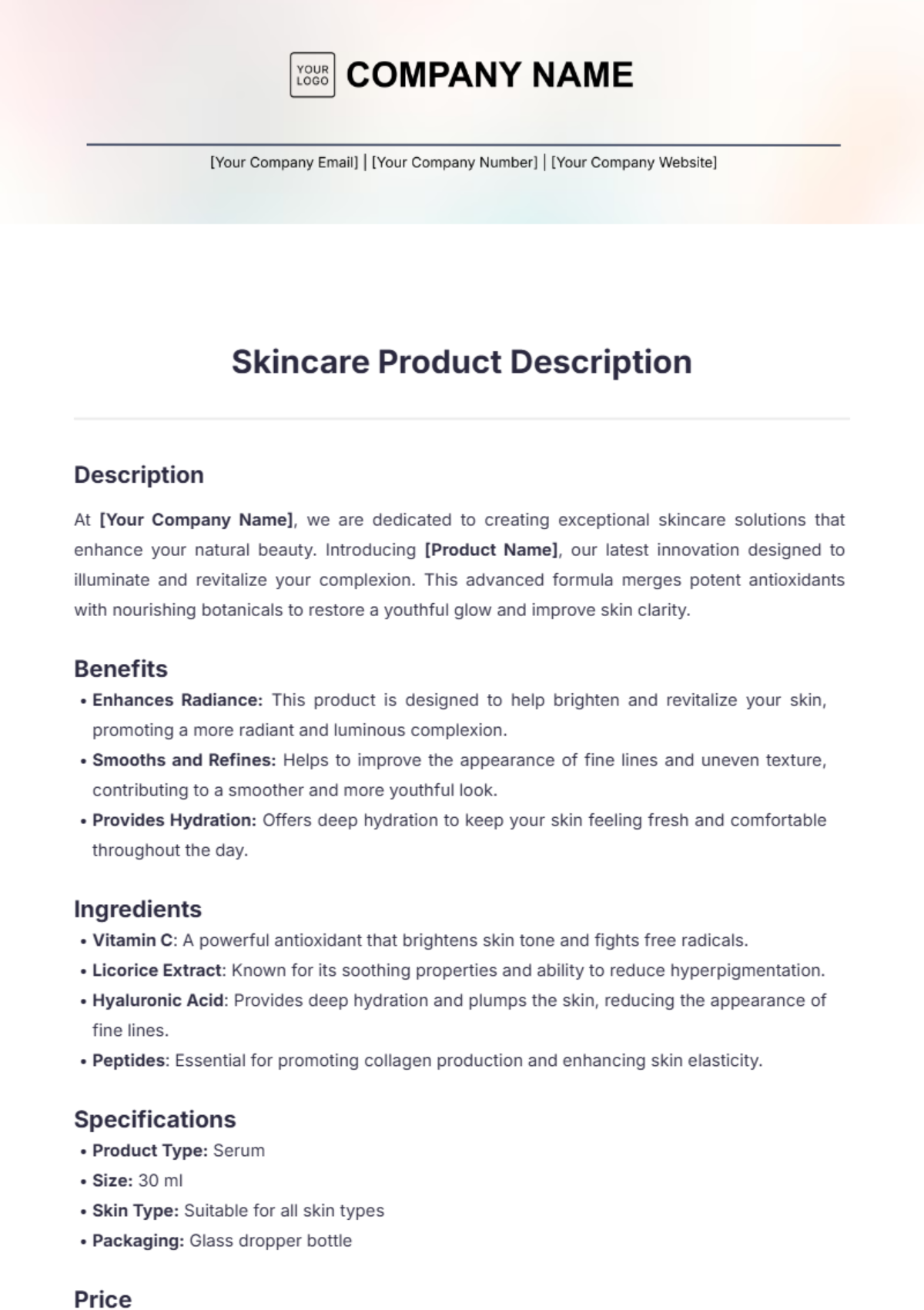 Skincare Product Description Template - Edit Online & Download