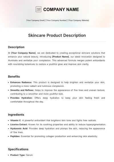 Free Skincare Product Description Template to Edit Online