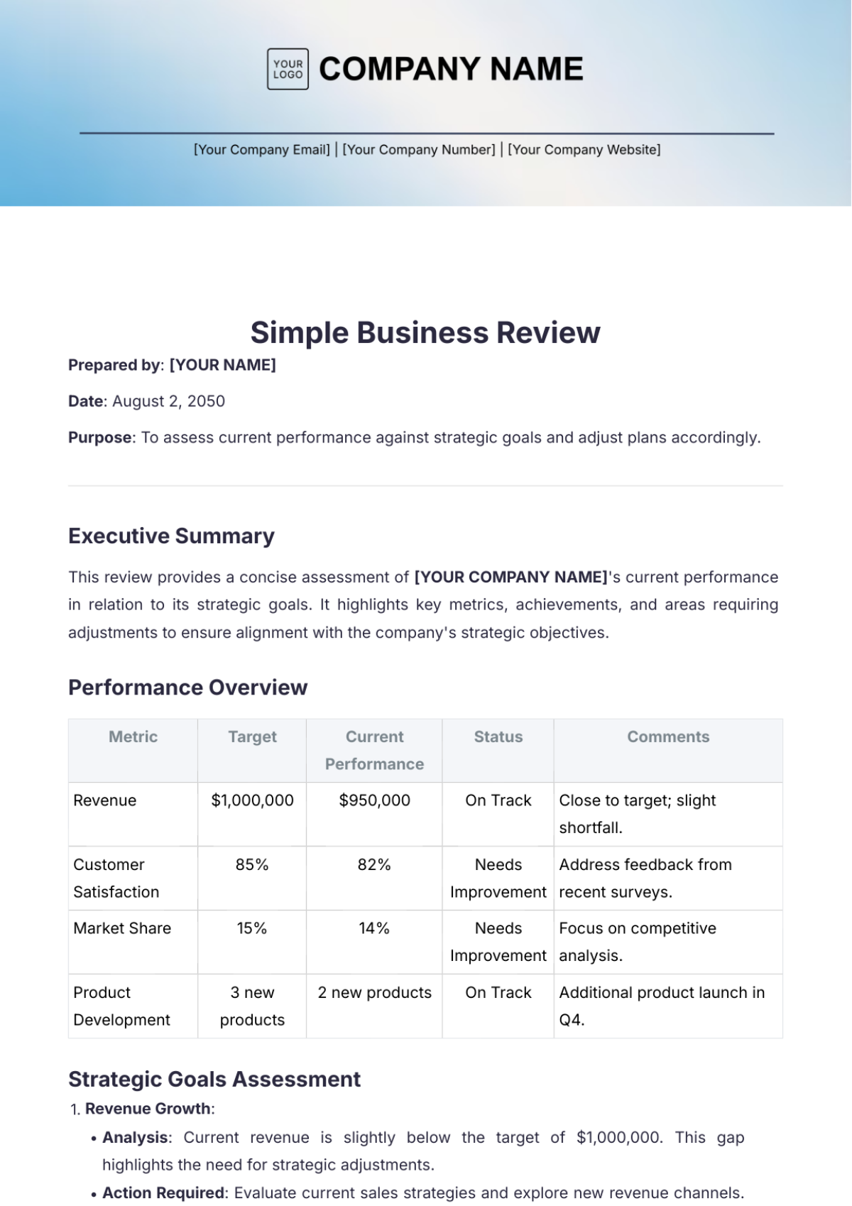 Simple Business Review Template