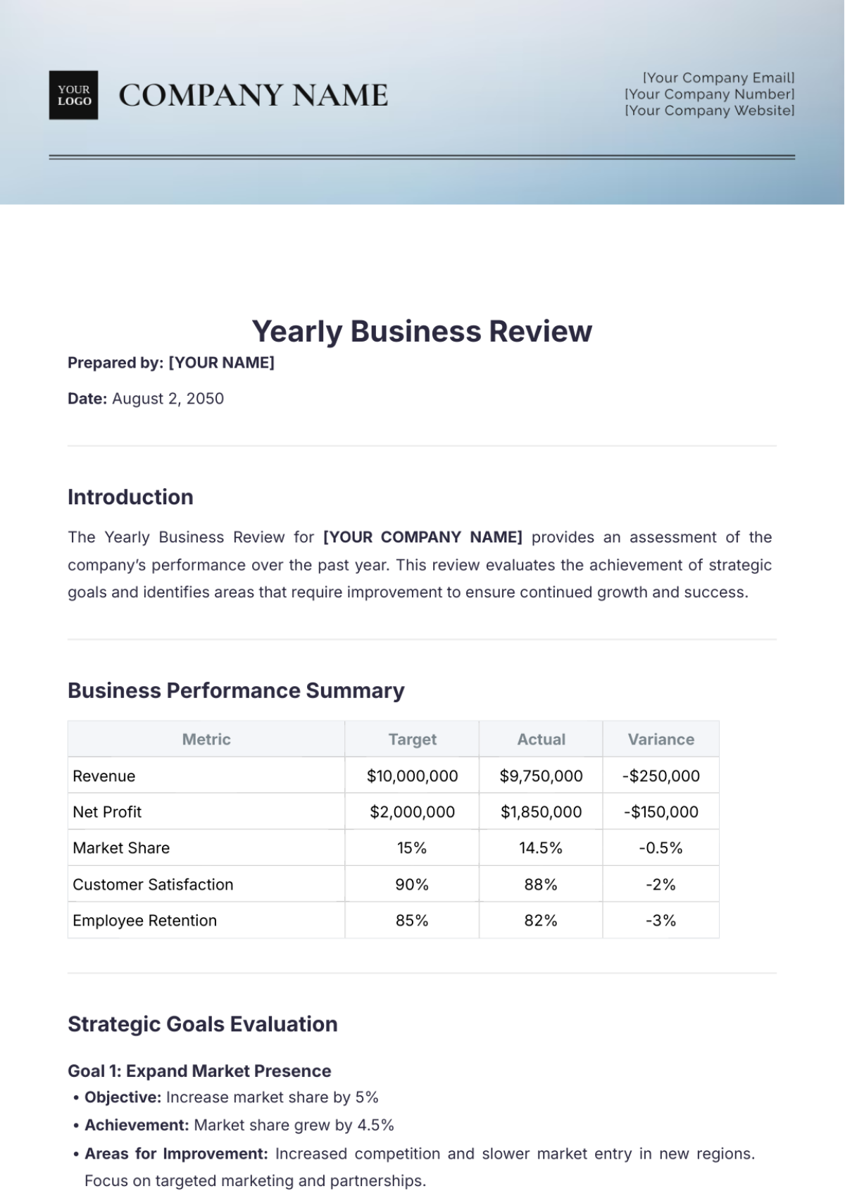 Yearly Business Review Template - Edit Online & Download