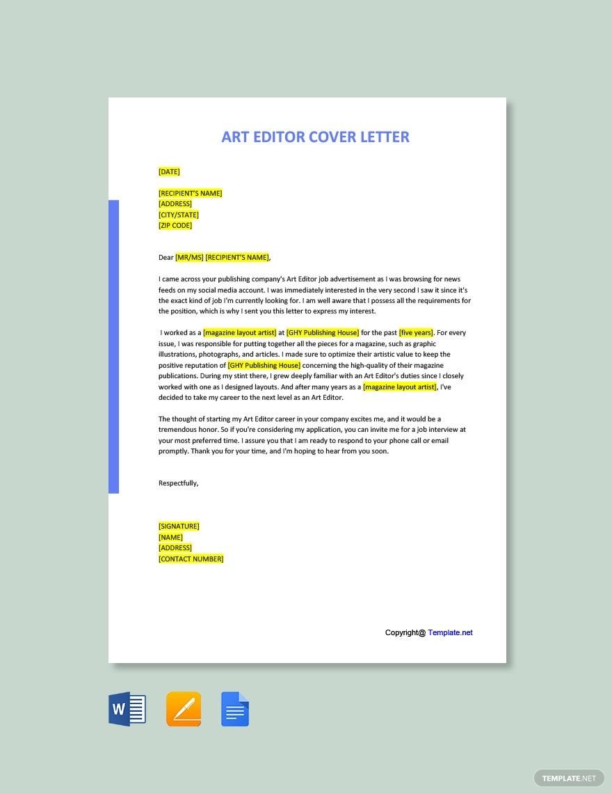 Art Editor Cover Letter