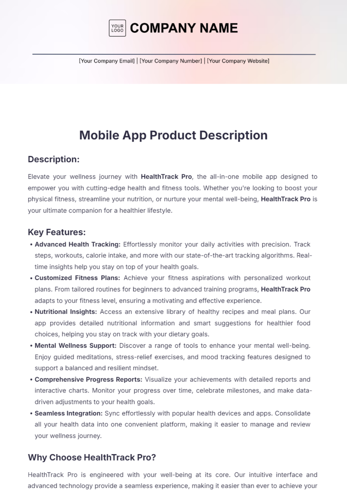 Mobile App Product Description Template - Edit Online & Download