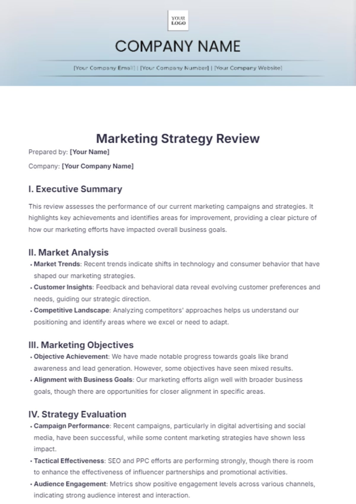 Marketing Strategy Review Template