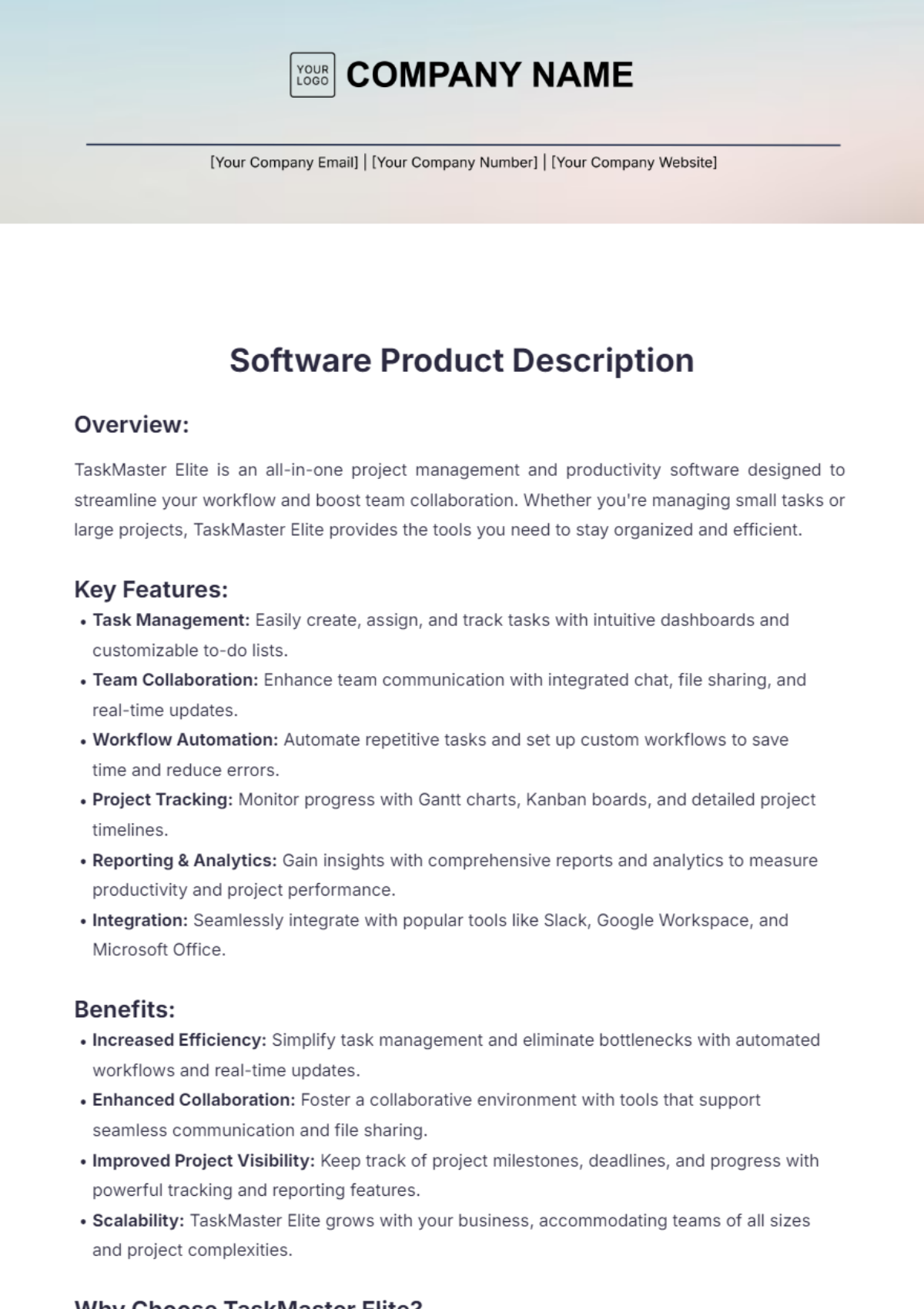 Software Product Description Template - Edit Online & Download