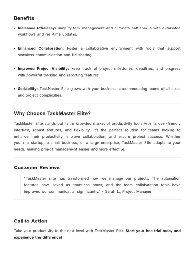 Free Software Product Description Template to Edit Online