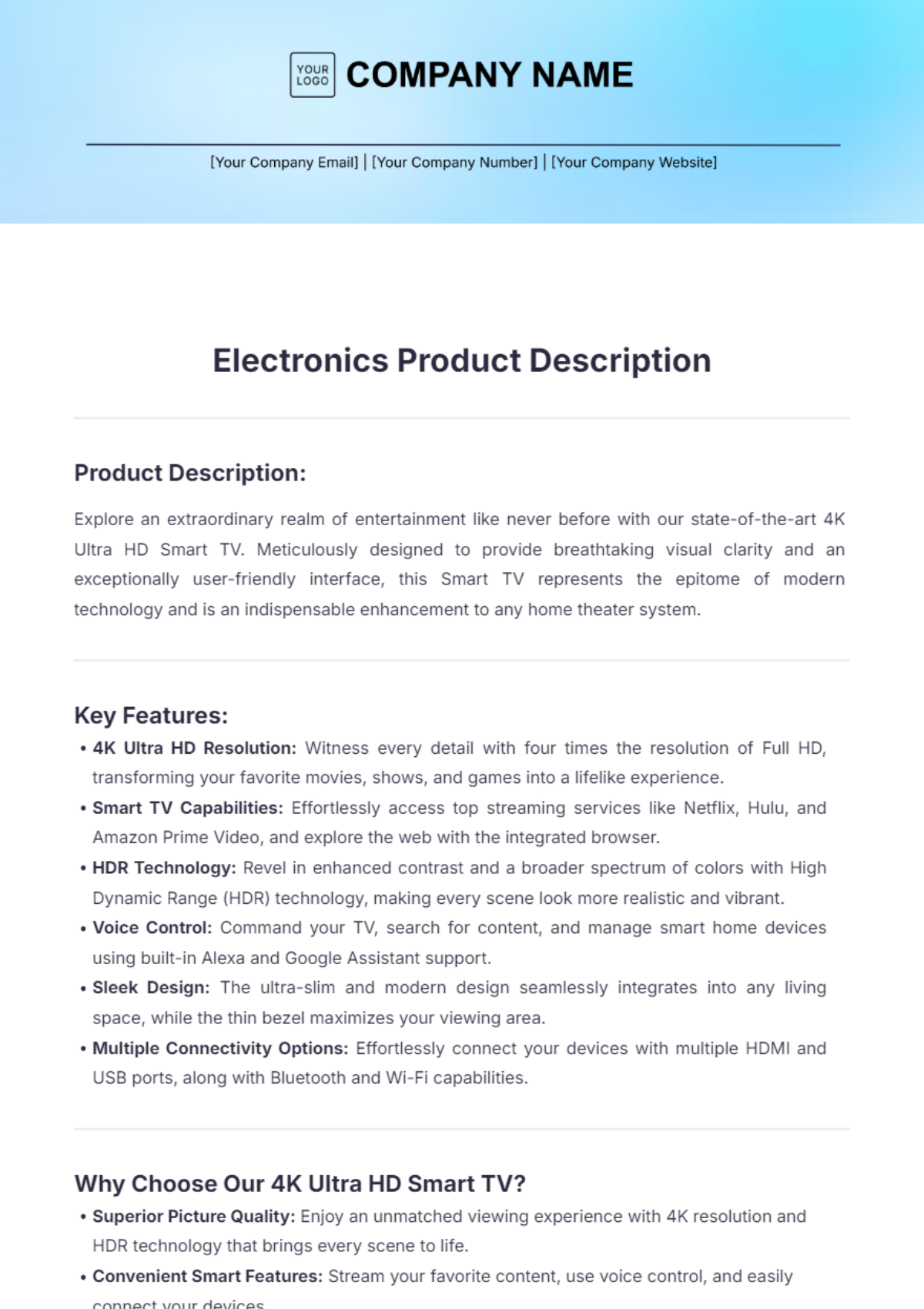 Electronics Product Description Template - Edit Online & Download