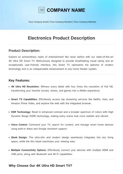 Free Electronics Product Description Template to Edit Online