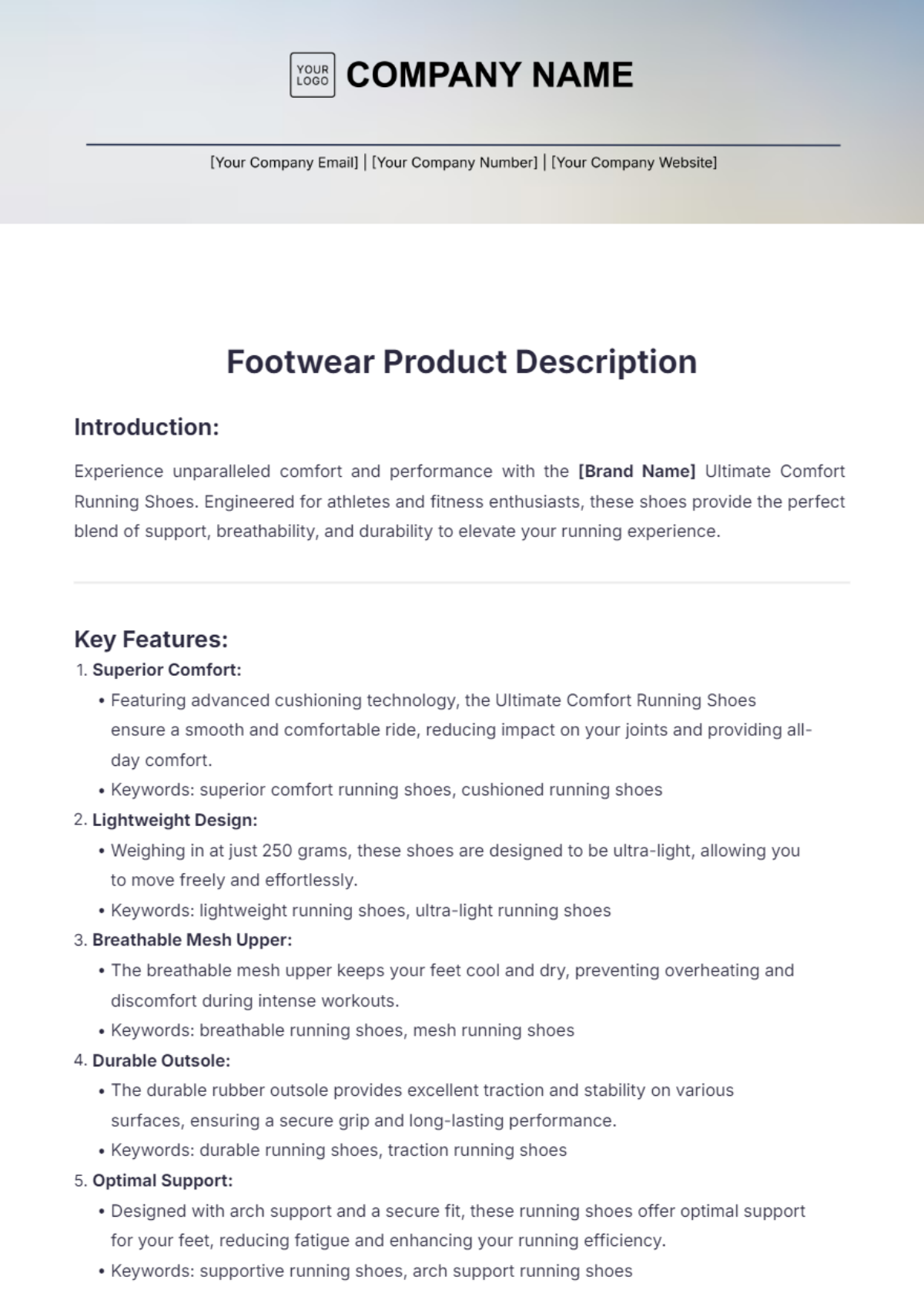 Footwear Product Description Template - Edit Online & Download