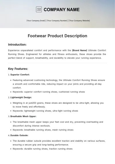 Free Footwear Product Description Template to Edit Online