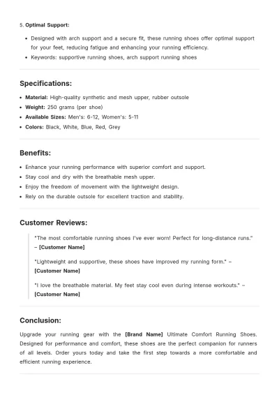 Free Footwear Product Description Template to Edit Online