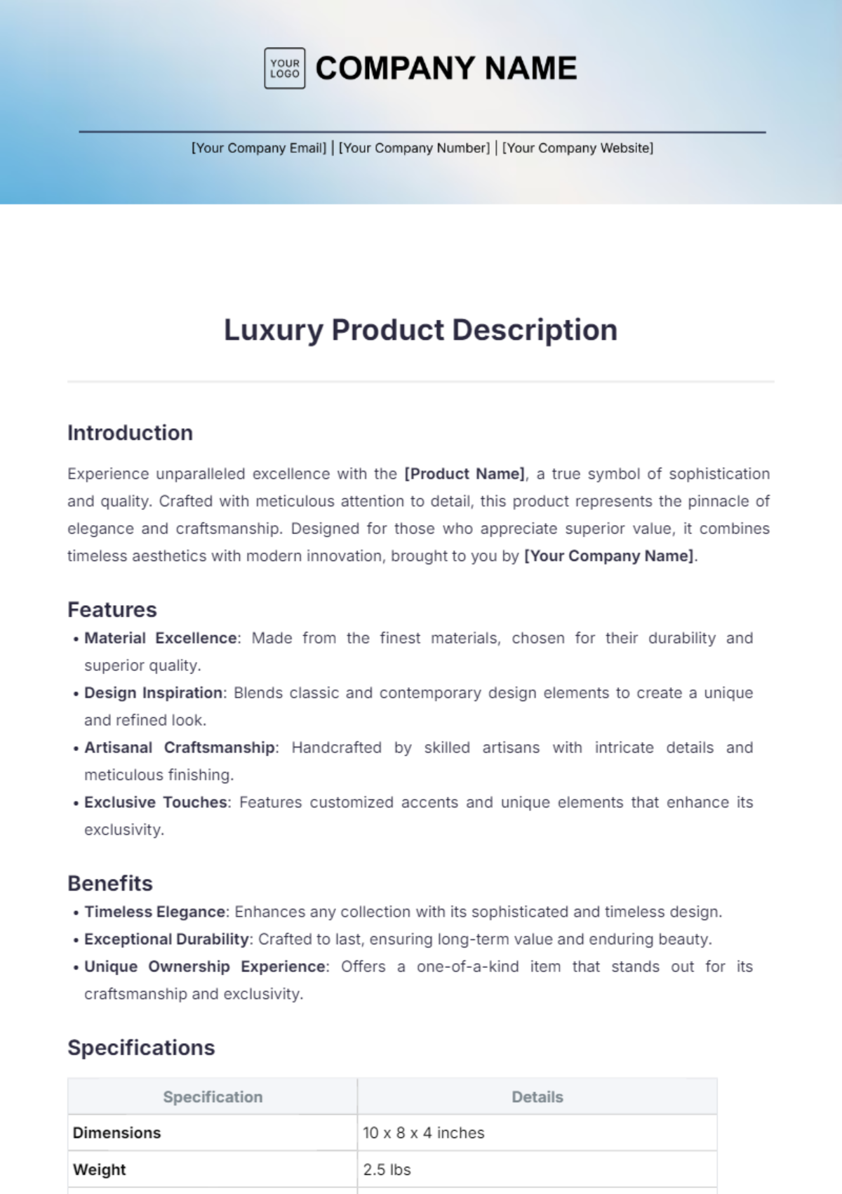 Luxury Product Description Template - Edit Online & Download