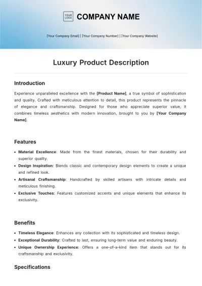 Free Luxury Product Description Template to Edit Online