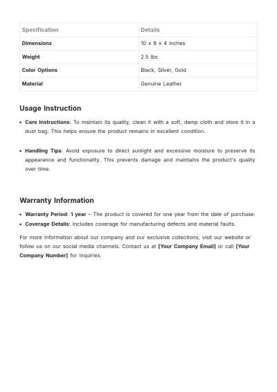 Free Luxury Product Description Template to Edit Online