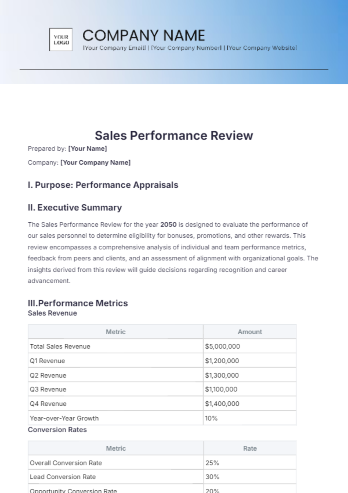 Sales Performance Review Template