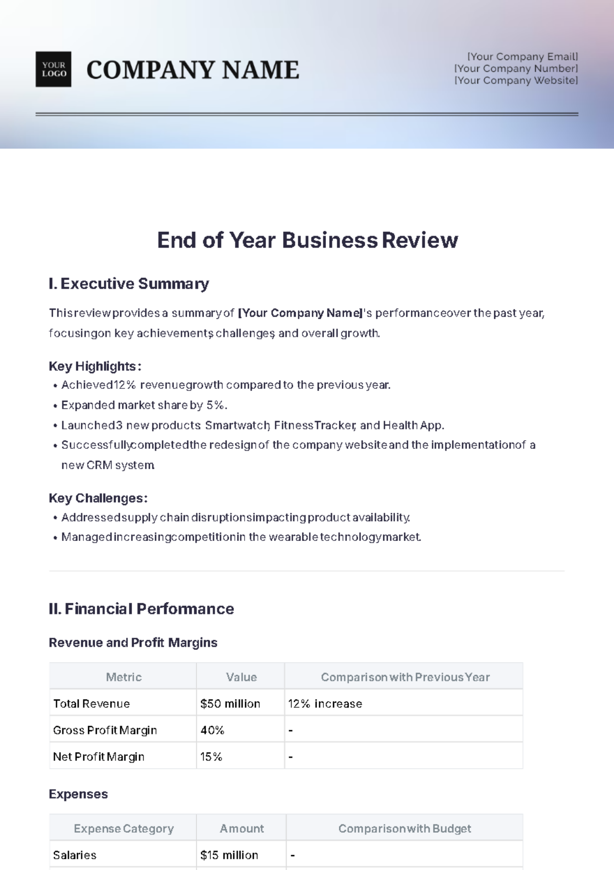 End of Year Business Review Template