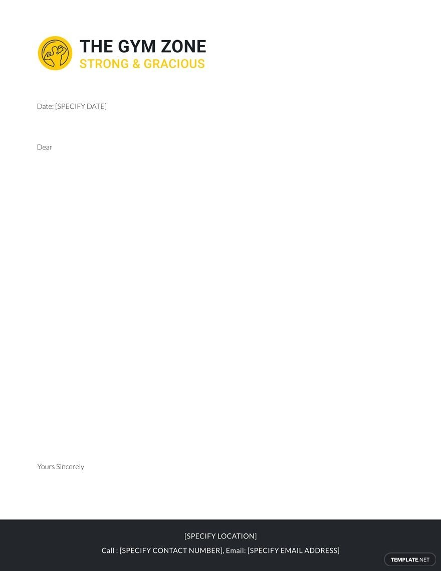 Sample Gym letterhead Template in Word, Illustrator, PSD, Apple Pages, Publisher