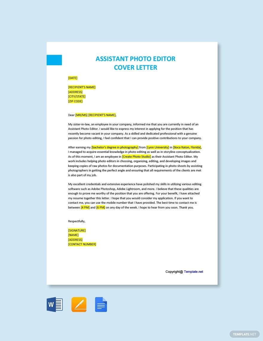 Assistant Photo Editor Cover Letter
