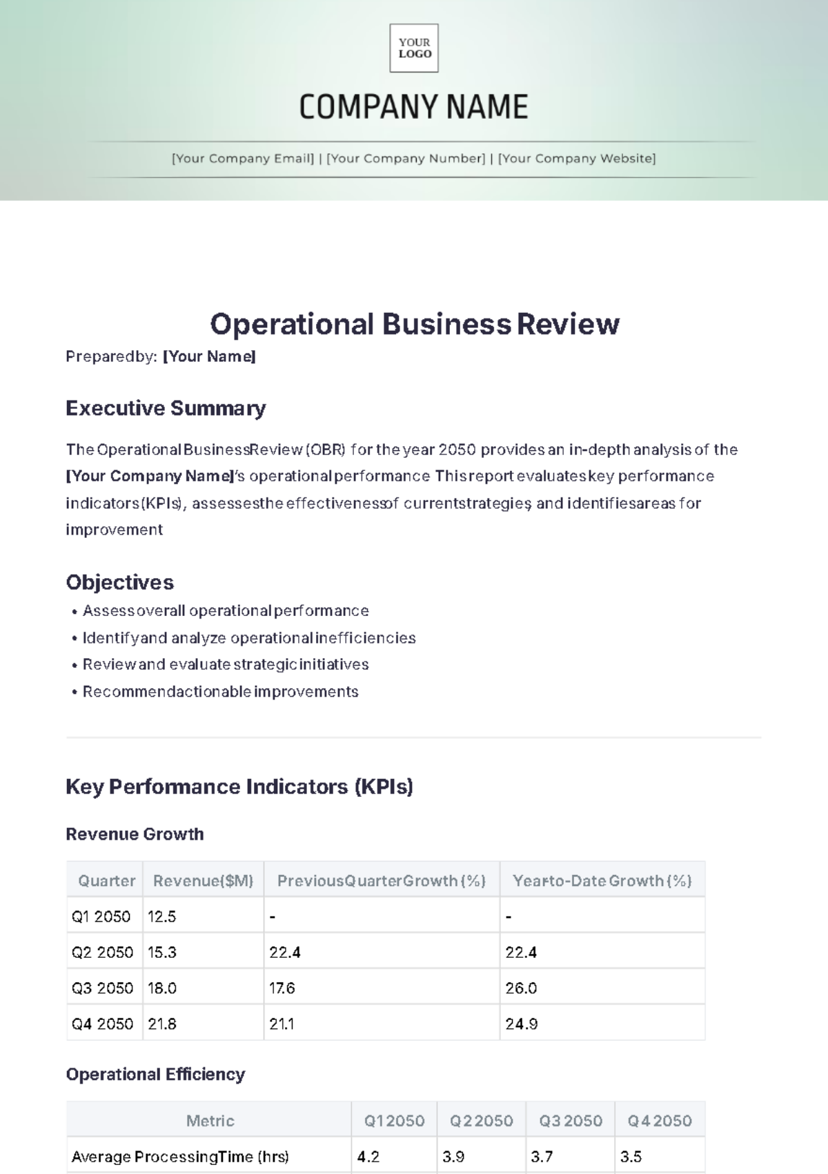 Operational Business Review Template