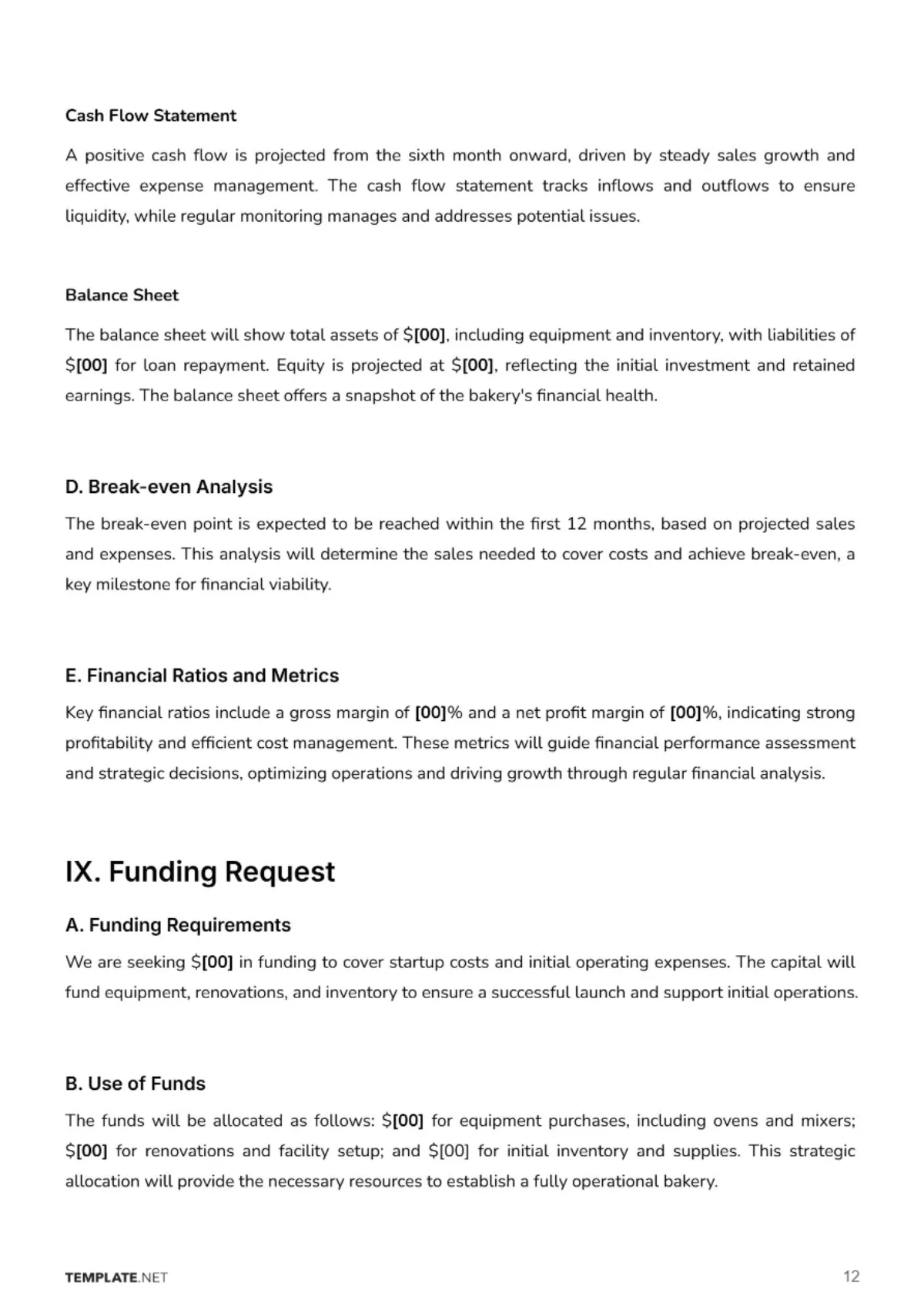 Free Bakery Business Plan Template to Edit Online