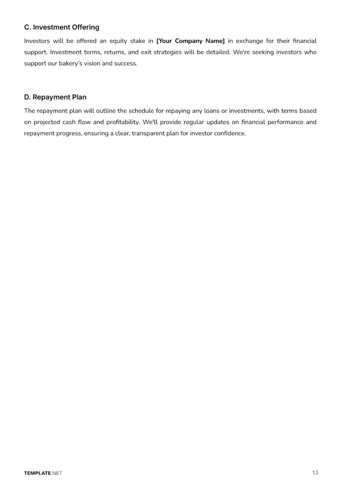 Free Bakery Business Plan Template to Edit Online