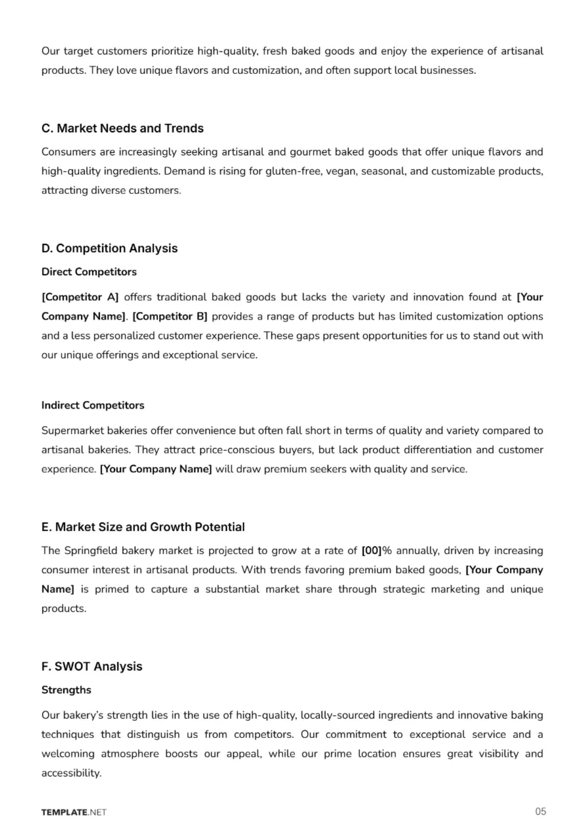 Free Bakery Business Plan Template to Edit Online