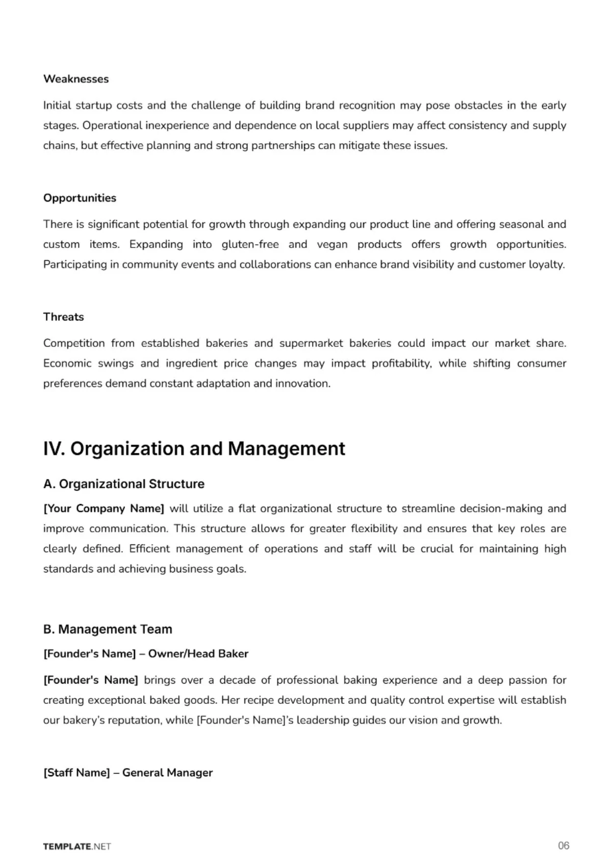 Free Bakery Business Plan Template to Edit Online