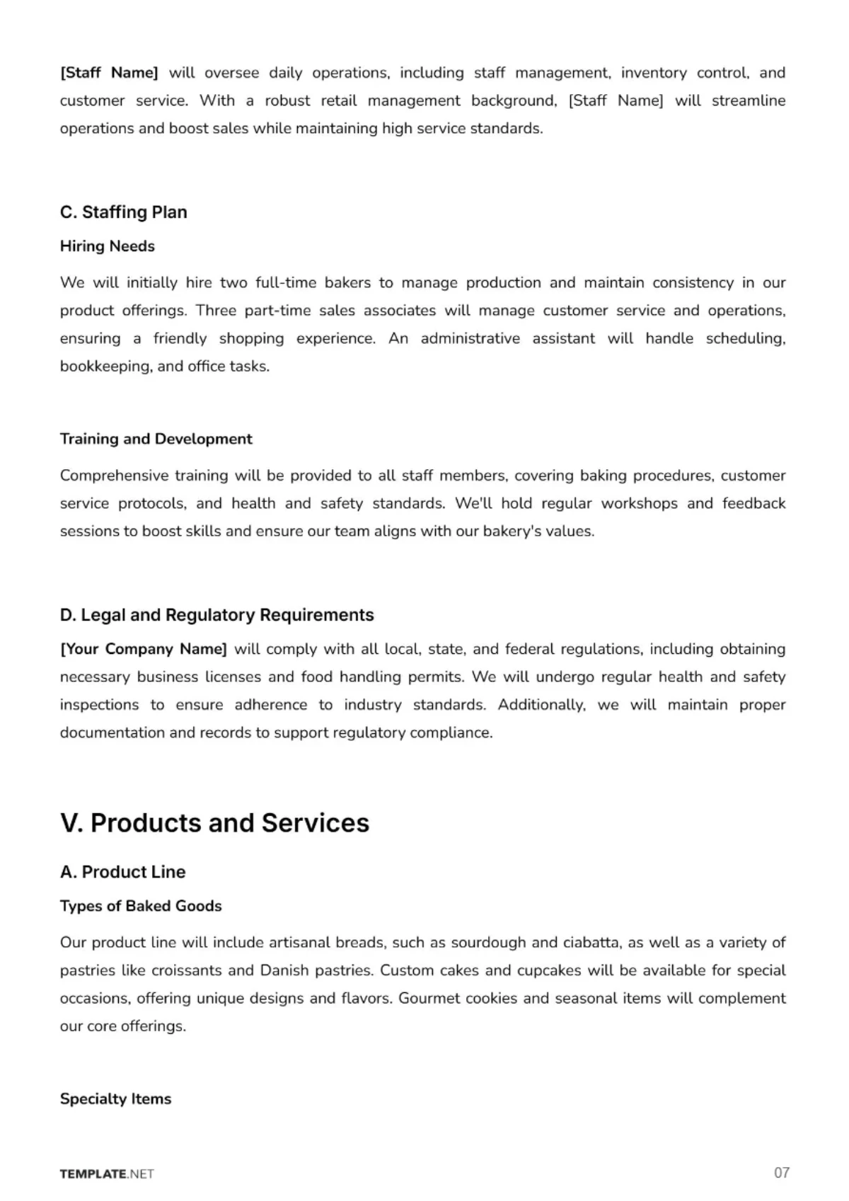 Free Bakery Business Plan Template to Edit Online