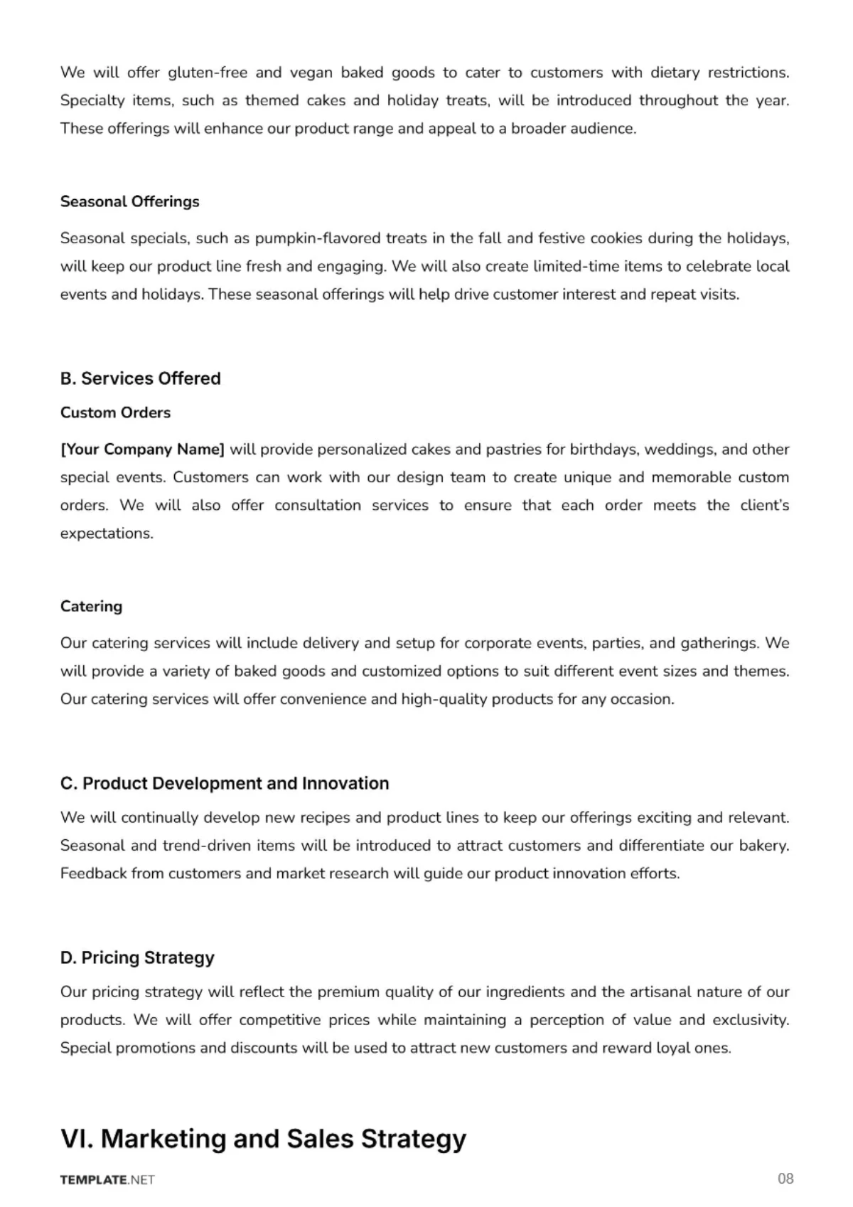 Free Bakery Business Plan Template to Edit Online
