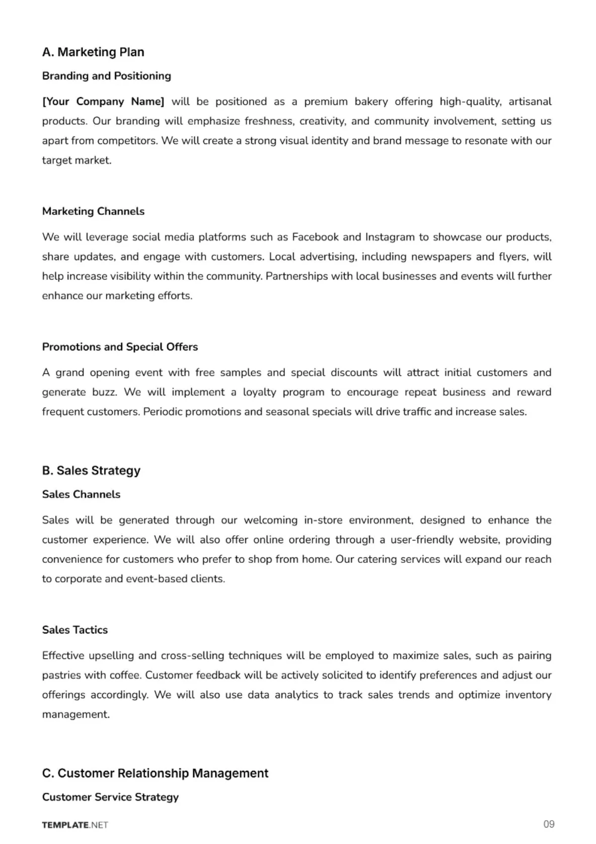 Free Bakery Business Plan Template to Edit Online