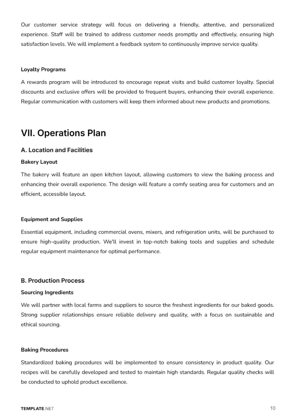 Free Bakery Business Plan Template to Edit Online