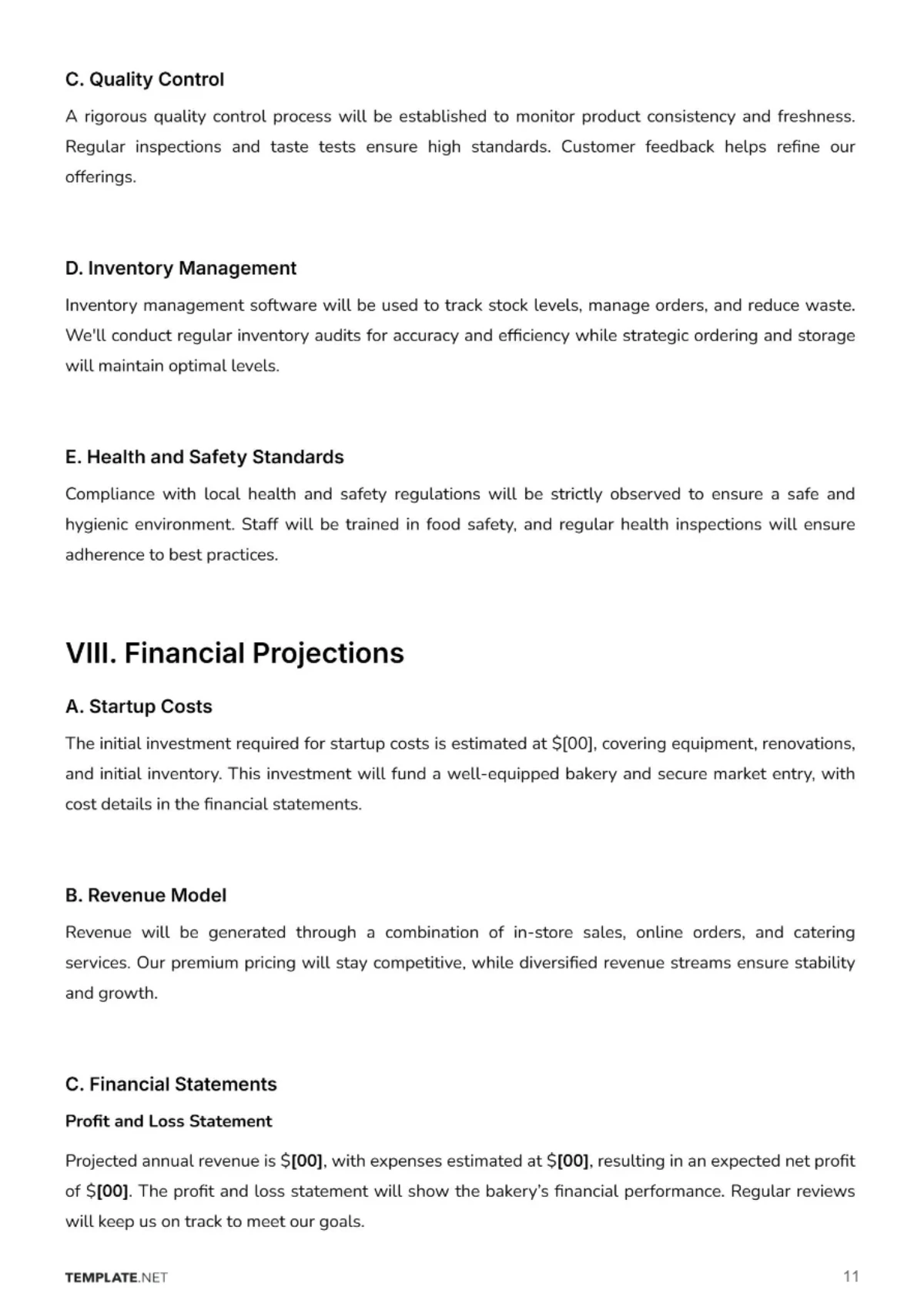 Free Bakery Business Plan Template to Edit Online