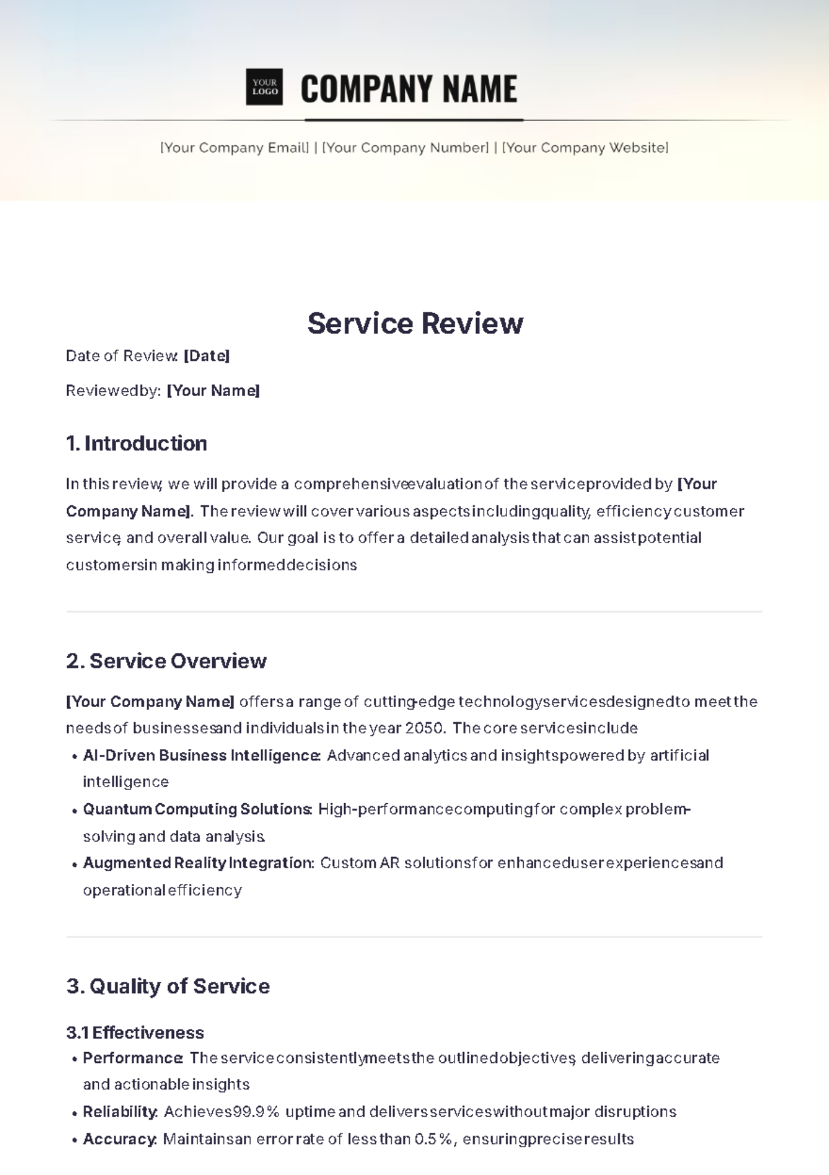 Service Review Template