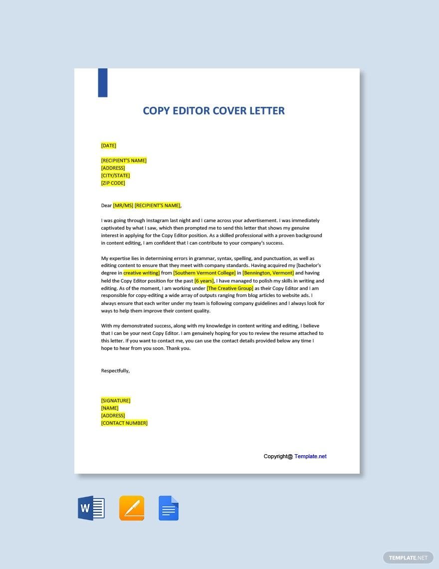 copy editor cover letter no experience