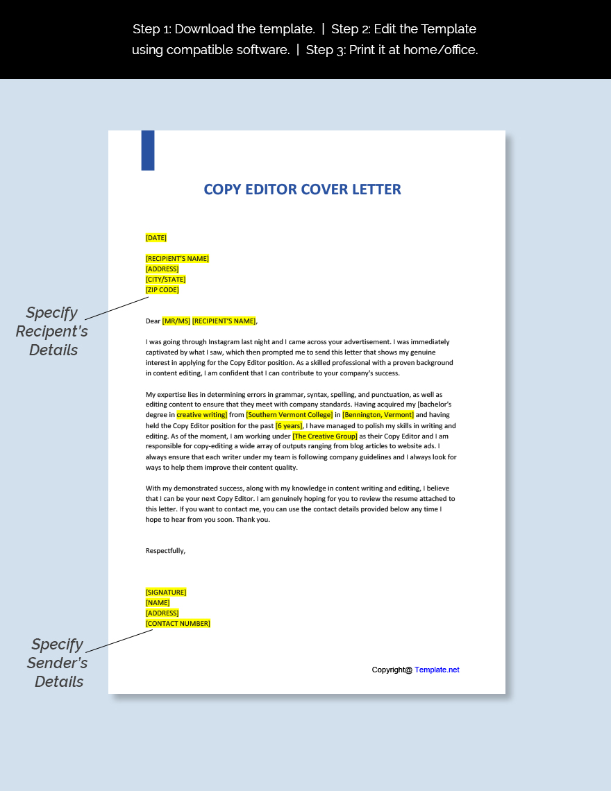 Copy Editor Cover Letter