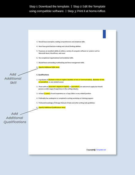 FREE Copy Editor Job Description Template Word Google Doc Apple MAC Pages