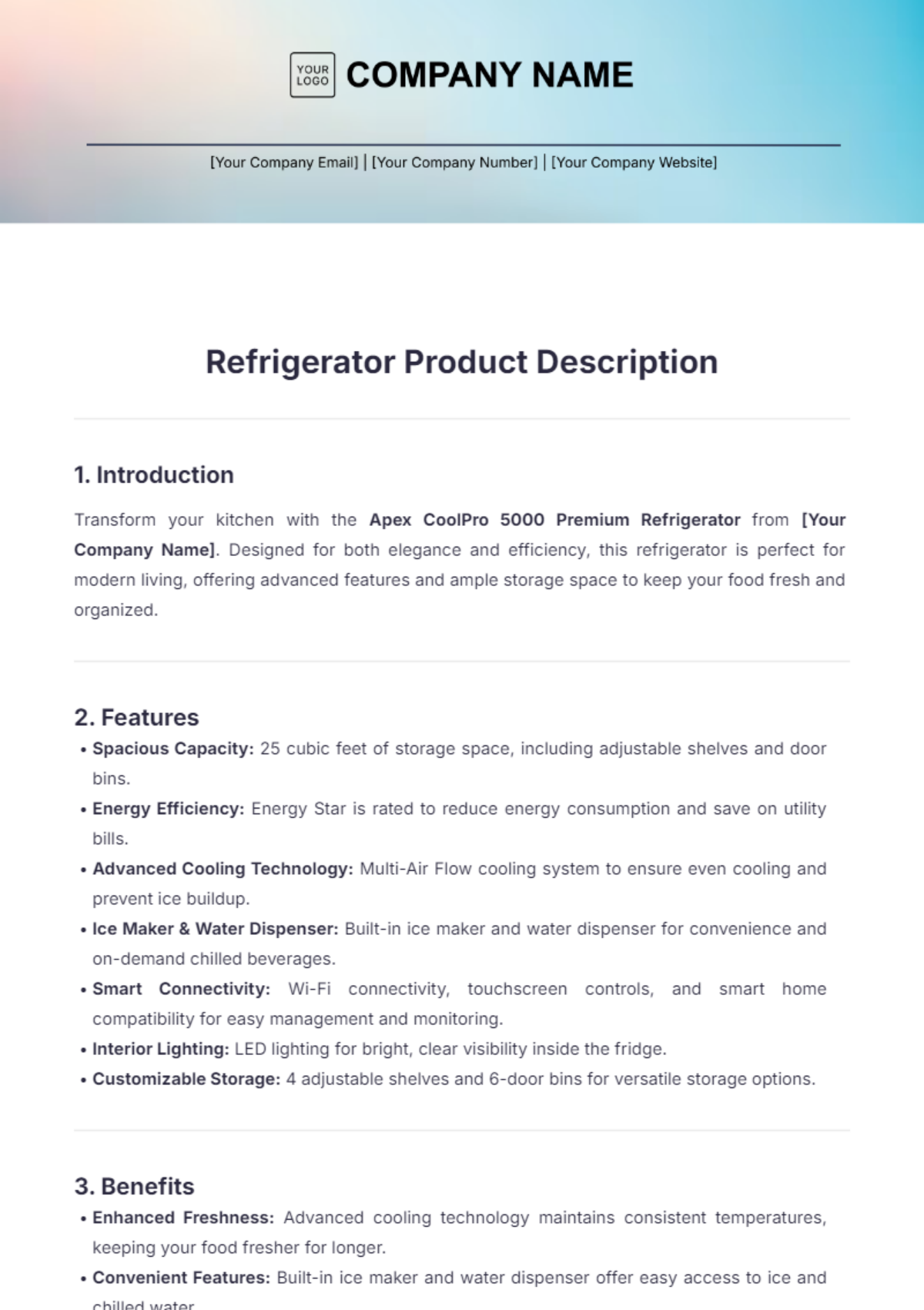 Refrigerator Product Description Template - Edit Online & Download