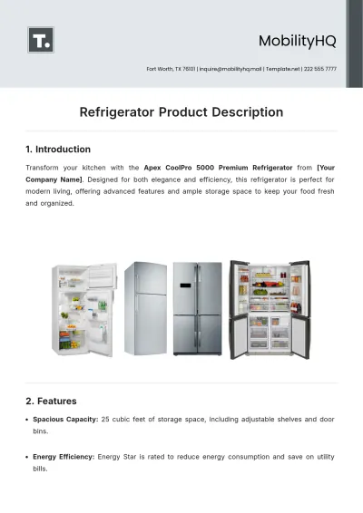 Free Refrigerator Product Description Template to Edit Online